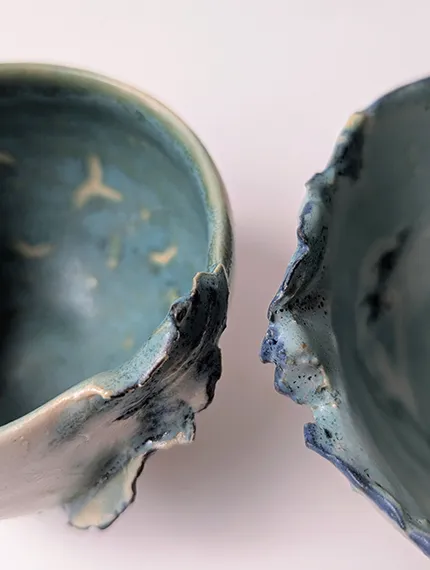 Bols en céramique émaillage bleu et vert